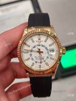 AR+ Factory Weighted Version Rolex SKY-DWELLER White Face Rubber Strap Watch 42mm